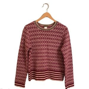 J. Crew Fair Isle 100% Wool Cranberry Pullover Sweater